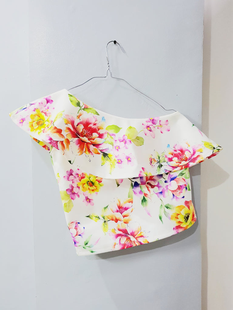 White sided floral top