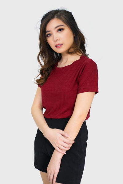 Maroon soft texturized pleated top