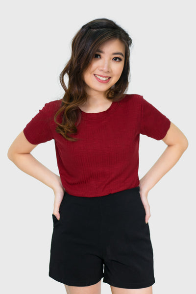 Maroon soft texturized pleated top