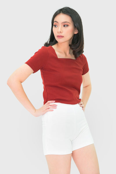 Coral short sleeve square neck top