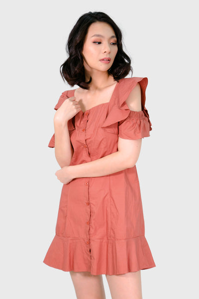Coral luxe button down skater dress
