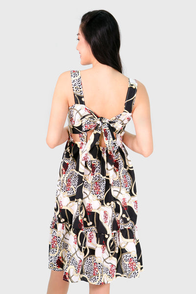 Leopard maxi dress with ribbon back