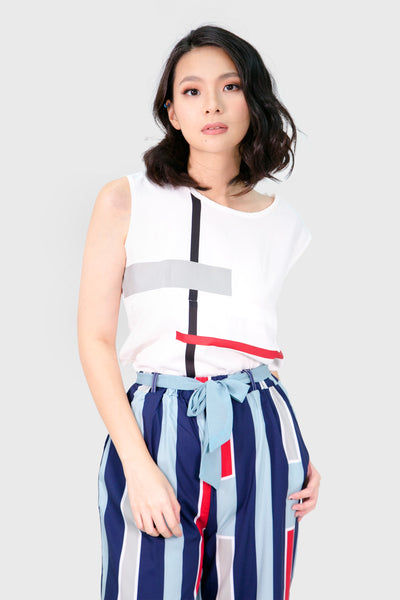 White shapes top and summer stripes culottes