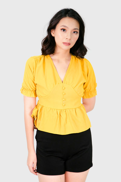 Mustard linen busty with cloth button