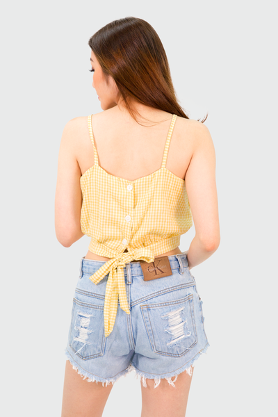 Mustard Spag Button And Ribbon Back