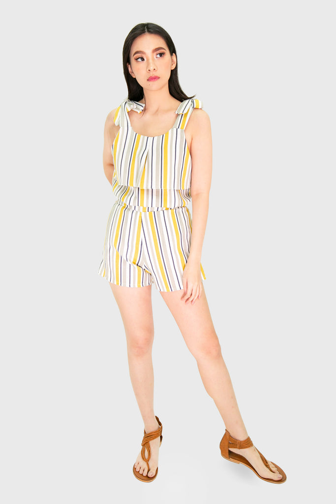 yellow stripes ties strap and shorts