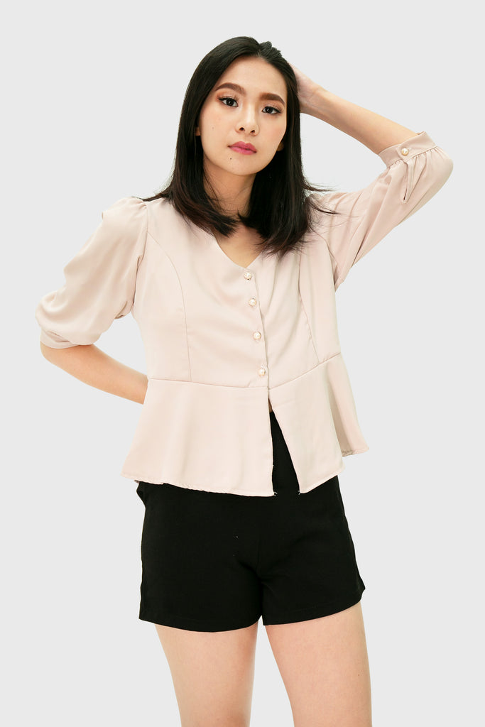 beige peplum longsleeves with silver buttons