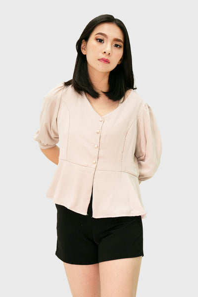 beige peplum longsleeves with silver buttons