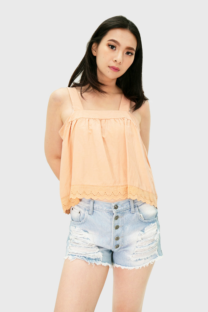 peach spag top with lace
