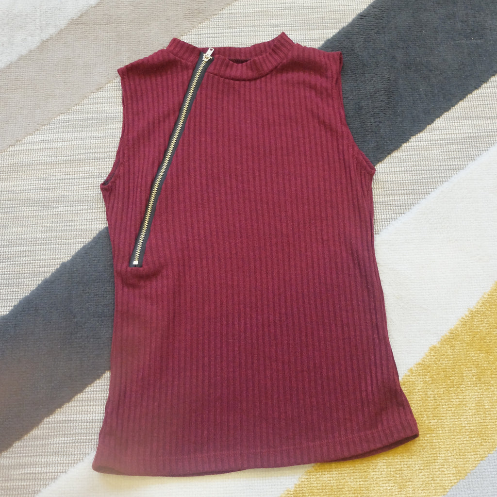 Maroon sleeveless with zipper