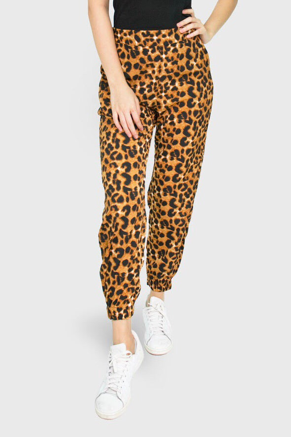Brown leopard jogger pants